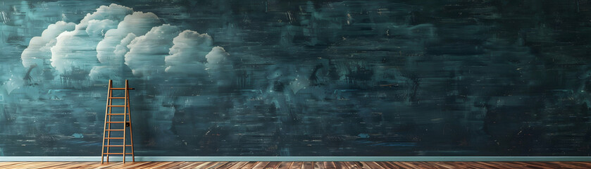 Poster - creative thinking and business opportunities: photo realistic blackboard with idea bubble and ladder