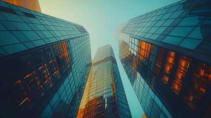 Poster - Unique Geometric Skyscrapers in a Modern Financial District Cityscape