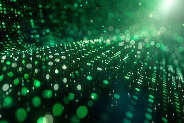 Green dark binary code data streaming background created with Generative AI