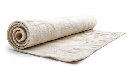 Wall Mural - Rolled Up Beige Rug With White Background.