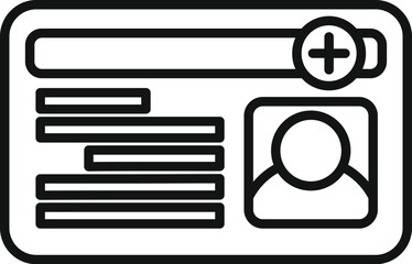 Poster - Line drawing of a digital id card with a plus sign, symbolizing adding personal data to the profile