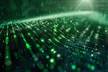 Green dark binary code data streaming background created with Generative AI