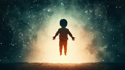 Canvas Print - Child Silhouette Floating in Space.