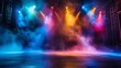 © Yellow Blossom - Colorful Stage Lights with Smoke and Wooden Floor