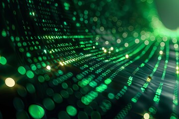 Green dark binary code data streaming background created with Generative AI