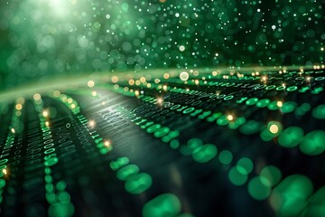 Green dark binary code data streaming background created with Generative AI