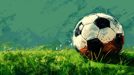 Wall Mural - The soccer ball sits quietly on the green field, awaiting the next kick