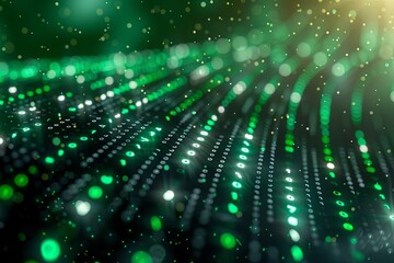 Green dark binary code data streaming background created with Generative AI