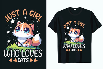 Wall Mural - JUST A GIRL WHO LOVES CATS  t-shirt DESIGN VECTOR.eps