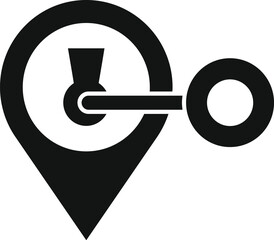 Poster - black and white icon of a location pin showing a clock with a keyhole, representing time management