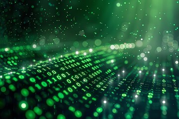 Green dark binary code data streaming background created with Generative AI