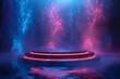 © Evhen Pylypchuk - Background futuristic space blue podium, 3d product render stand. podium stage minimal abstract background beauty dreamy space studio pedestal