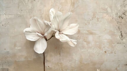 Wall Mural - Antique paper backdrop featuring a white cyclamen bloom