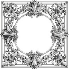 Wall Mural - Elegant Decorative Filigree Frame with Classic Detailed Corners for Sophisticated Invitations or Art Prints on White Background