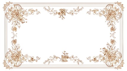 Wall Mural - Classic Rectangular Line Frame with Intricate Corner Designs for Formal Invitations or Certificates