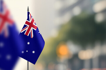 Small flags of Australia on a blurred background