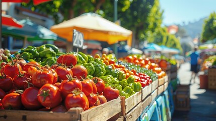 Sunny day at bustling farmer's market