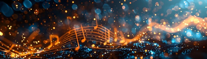 Poster - Futuristic VR Concert with Music Notes and Holograms Creating Immersive Experience