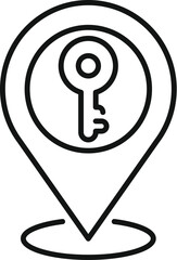 Poster - Line art icon of a location pin pointing a key indicating a secret place