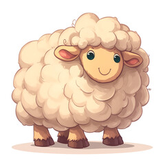 Wall Mural - 2d cartoon character clipart drawing of a sheep on an isolated transparent background