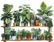 © Wilden - Botanical Shelf Watercolor Plant Collection Verdant Variety: A Hand-Painted Collection of Indoor Plants, Foliage, and Succulents in Terracotta Pots for Home Decor and Garden Design