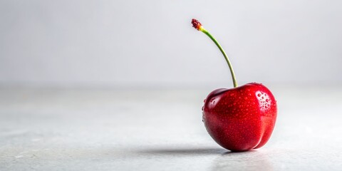 Single Dewy Cherry on White Background,  Cherry,  Fruit,  Red,  Nature,  Food