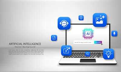 Aufkleber - Generative AI concept. Tools for Generated icons on a laptop. Generate prompt concept bar on the screen. Large data processing, database concept. Vector illustration for web and template.