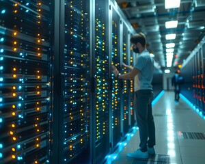 Aufkleber - high tech data center with servers and monitoring systems for advanced industry