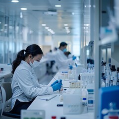 Poster - State of the Art Biotechnology Lab with Scientists Conducting Genetic Research and Developing New Medical Treatments