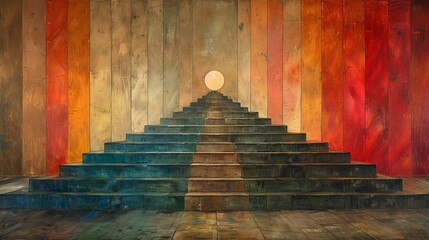 Wall Mural - Stairway to Light With Colored Panels