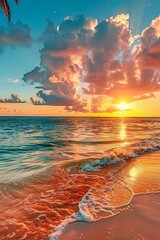 Wall Mural - Beautiful Tropical Sunset Over Ocean Horizon