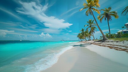 Wall Mural - Beautiful Tropical Beach with Palm Trees