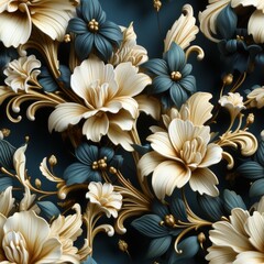 Wall Mural - Seamless floral barocco scrollwork pattern venzel and whorl Royal vintage Victorian Gothic Rococo background