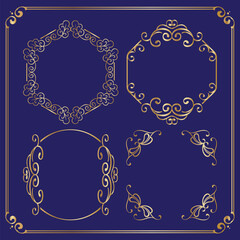 Aufkleber - Gold Vintage Elements and hexagon Frames Set Free Vector illustration