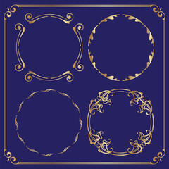 Aufkleber - Collection of circle gold frames.  Vector illustration.