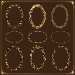 Aufkleber - oval gold frame Set Free Vector on dark background Vintage Frames	