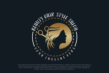 Wall Mural - Hair salon logo design with scissor element creative concept Premium Vector