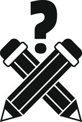 Poster - black and white icon of two pencils forming an x shape with a question mark above, representing the 