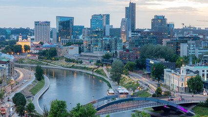 Wall Mural - Twilight Panorama View of the Modern Buildings in the City Center of Vilnius, Lithuania