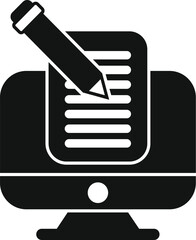 Poster - Black and white icon of a pencil writing on a document displayed on a computer screen