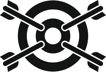 Poster - black and white icon of four arrows hitting the center of a target, symbolizing success, achievement