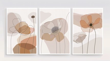 Poster - A trio of minimalist art posters with a seamless continuous line art flower, displayed on a white background for a refined and elegant look