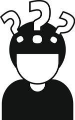 Poster - young man is thinking about something with many question marks surrounding his head