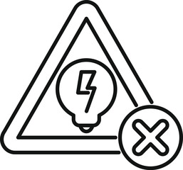 Poster - black outline icon of a warning sign indicating a power outage with a light bulb and a cross mark