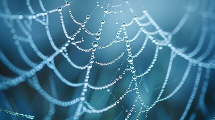 Wall Mural - beautiful natural background with necklace of water droplets on a cobweb in grass in spring of summe