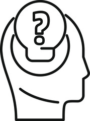 Poster - minimalist illustration of a thinking process with a human head silhouette and a light bulb with a q