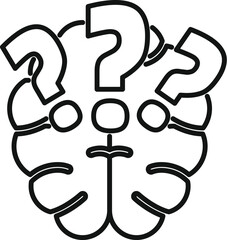 Poster - line drawing of a brain with question marks, representing confusion and the search for answers