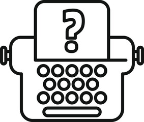 Poster - Old fashioned typewriter with question mark on paper, simple black and white line art