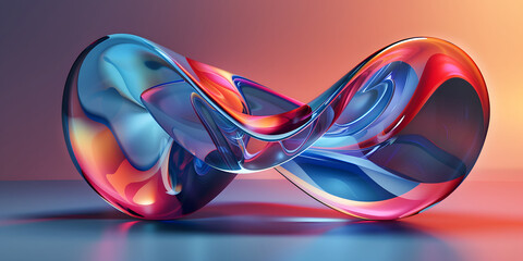 Poster - Abstract 3d rendering of liquid glass reflecting light. Design element, banner. shiny glass figure of abstract shape on a light background