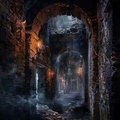 Wall Mural - A dark, narrow passage with a stone archway